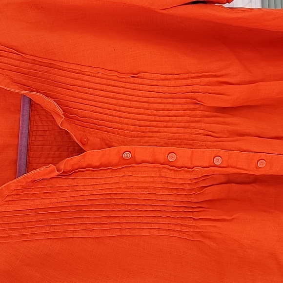 Liz Claiborne 💯 Linen Orange Button-Up Blouse Short Sleeve With Pintucks Sz 1X - Picture 6 of 9